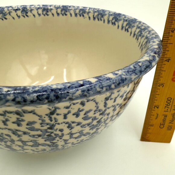 Folk Craft Spongeware by Tienshan Blue Mixing Bowl Chicken Speckle Stoneware - Picture 5 of 6